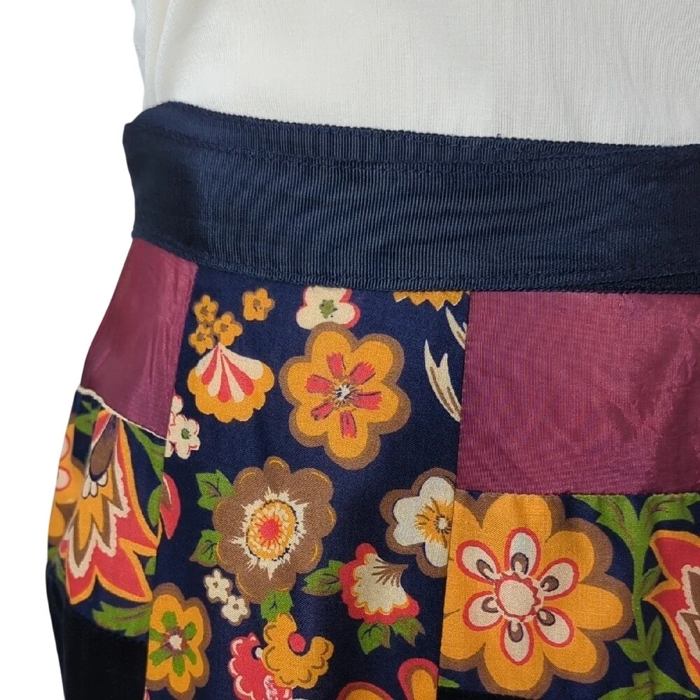 Vintage 70s‎ Velvet Patchwork Wrap Maxi Skirt Bohemian Hippie Florals Festival